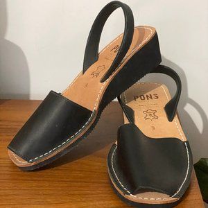 Toni Pons Black Sandles Wedge Heel NWOB